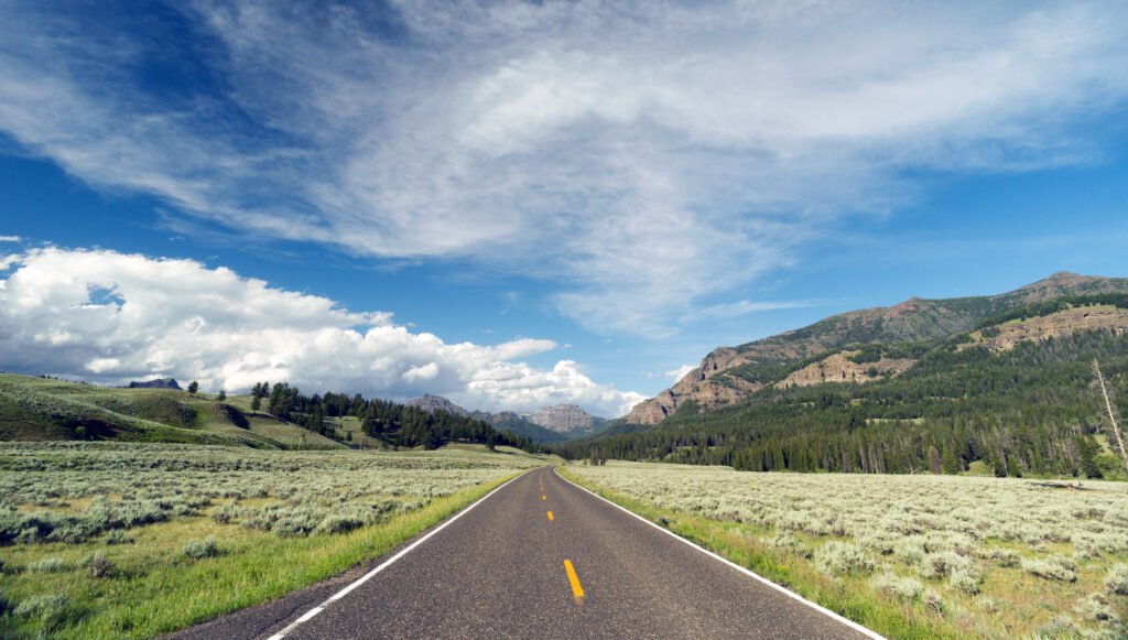 Open Road Mountain Background Journey Two Lane Blacktop Highway